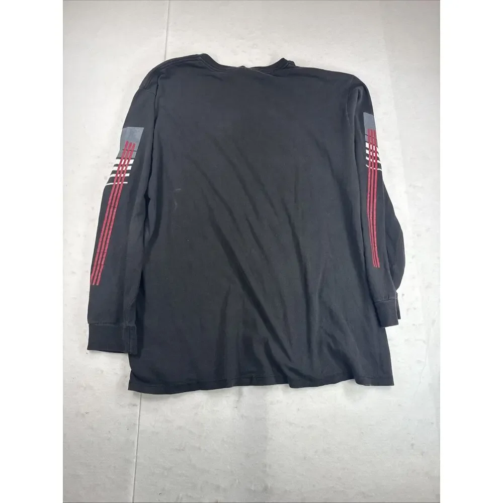 Vintage 90s Adidas Center Logo Long Sleeve Shirt Large Black Red Graphic